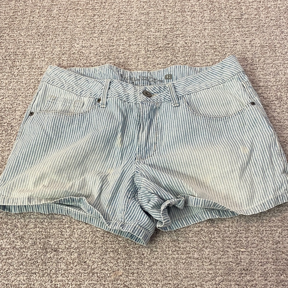 Faded Glory Striped Blue Women's Shorts Size 12 100% Cotton